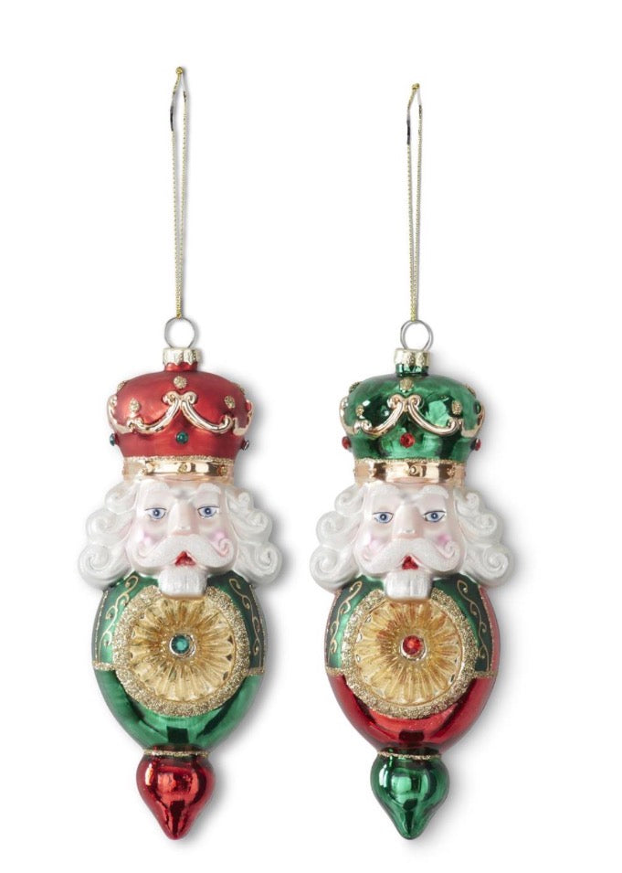 Inch Green Gold & Red Blown Glass Soldier Reflector Finial Ornament