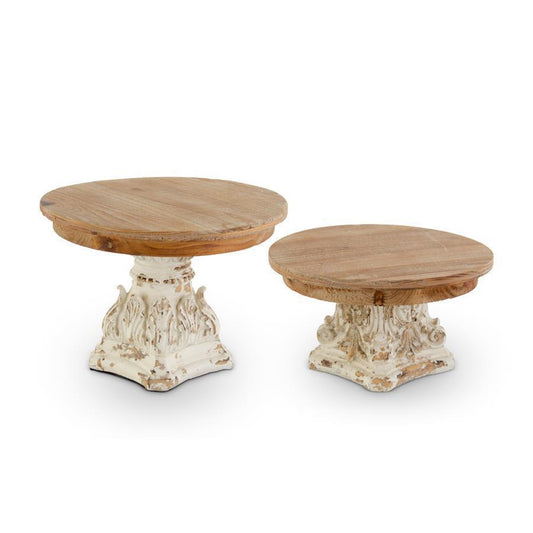 Weathered white resin risers w wood top