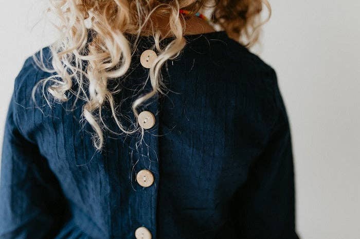 Kids Navy Blue Ruffle Long Sleeve Shirt With Buttons