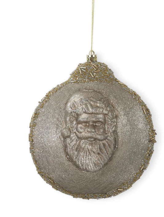 7 Inch Round Gold Santa Head Shatterproof Orna