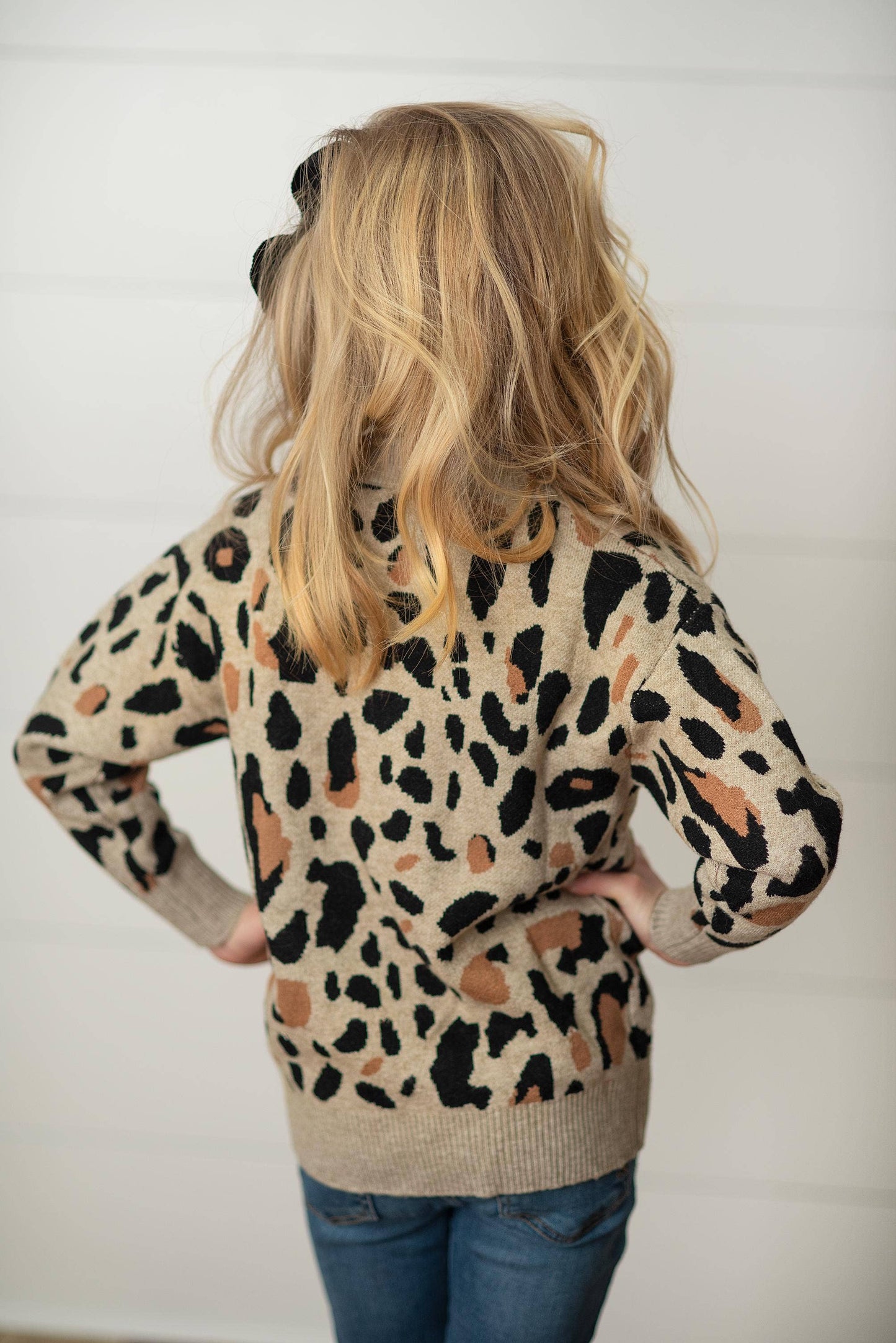 Kids Leopard Button Pocket Cardigan Fall Winter Sweater