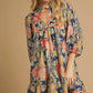 Navy Abstract Print Puff Sleeve Mini Dress