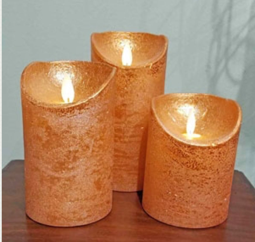 Flameless LED orange pillar candles