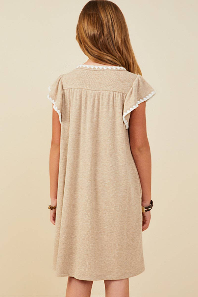 Girls Crochet Contrast Stitched Ribbed Knit Dress