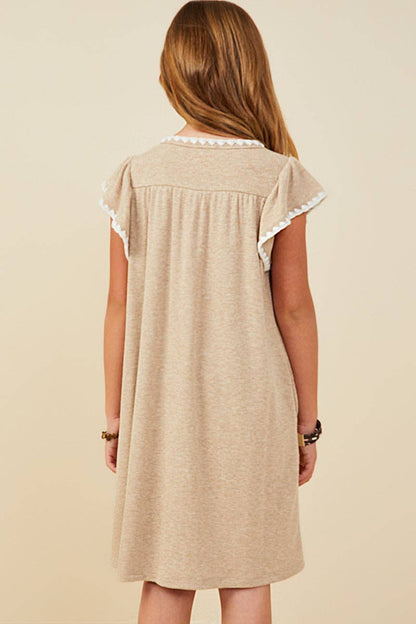 Girls Crochet Contrast Stitched Ribbed Knit Dress