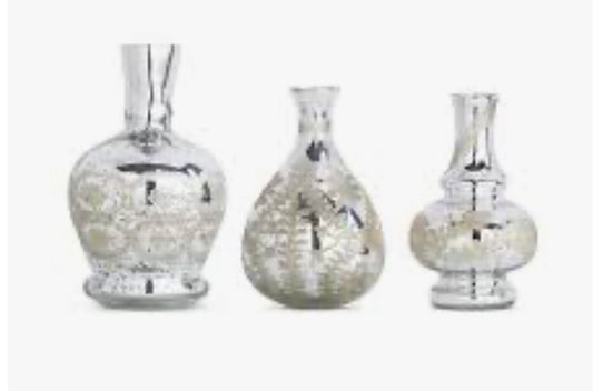 Etched mercury glass vases