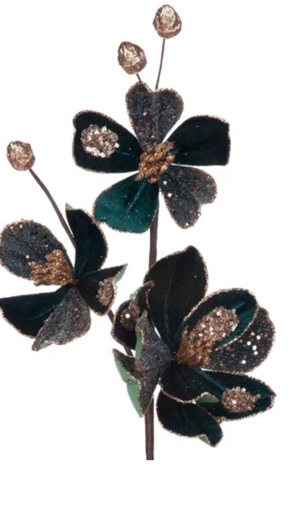 Emerald/Gold Glitter Magnolia Spray