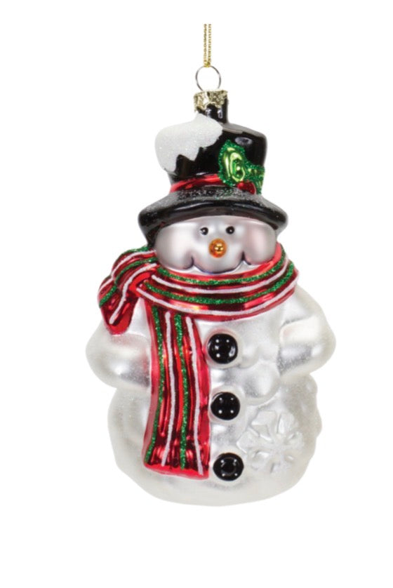 SNOWMAN ORNAMENT 5.25”H GLASS