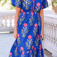 LDC Floral Puff Short Sleeve V Neck High Waist Maxi Dress
