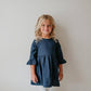 Kids Navy Blue Ruffle Long Sleeve Shirt With Buttons