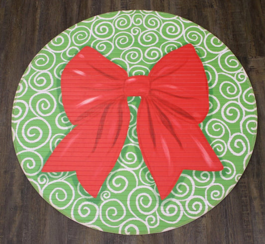 36" Round Bamboo Mat, Red Bow