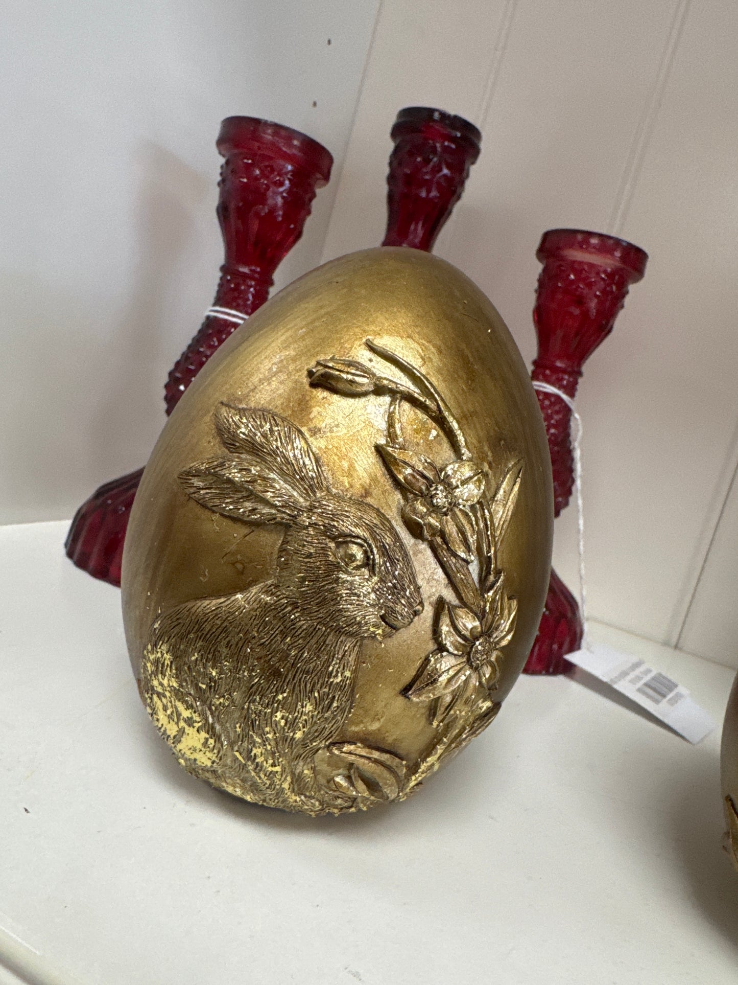 4.5" RESIN GOLDEN EGG W/BUNNY EMBOSSED 2/AST