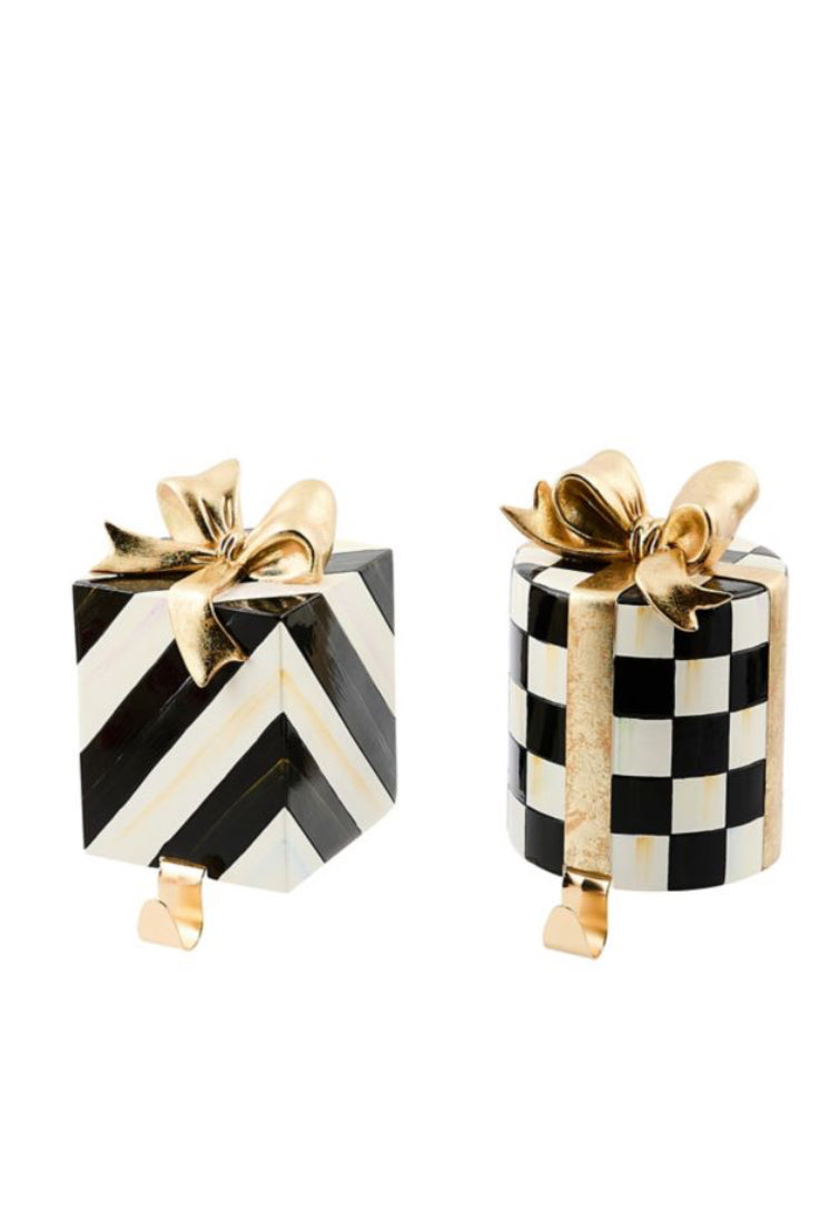 courtly noel gift box stocking holders, set of 2
