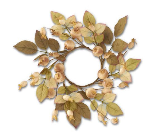 9.25” cream berry candle ring with olive green leaves