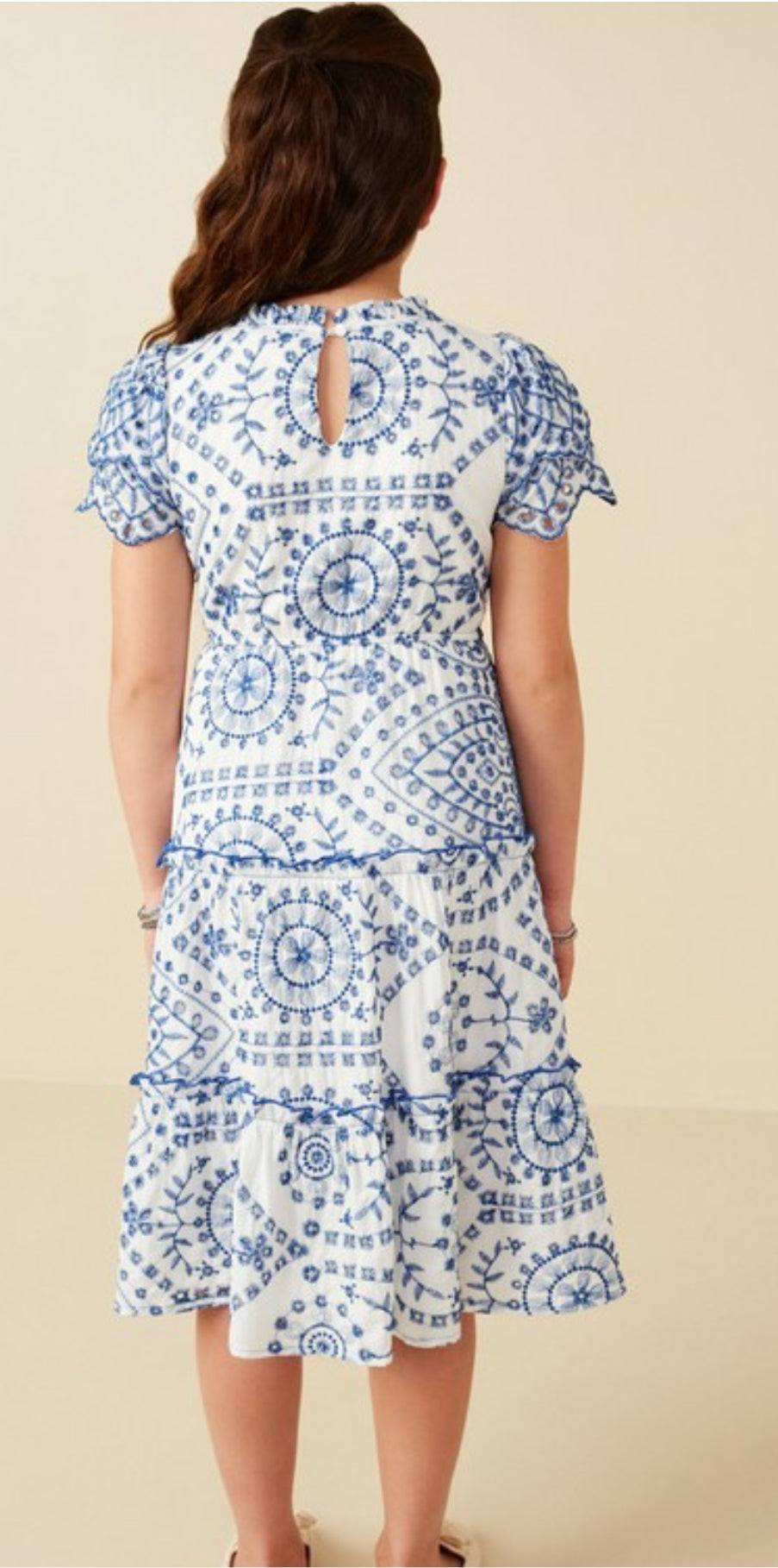Blue and white eyelet dress- girls