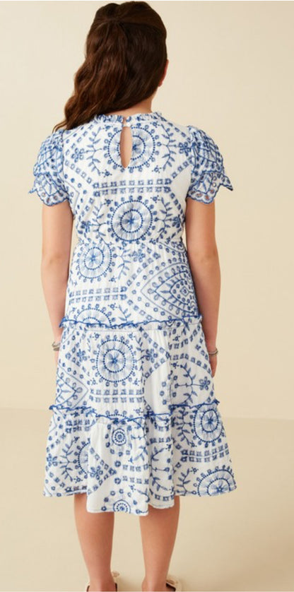 Blue and white eyelet dress- girls