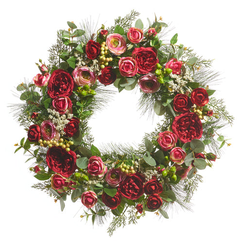 Rose mixed greenery wreath