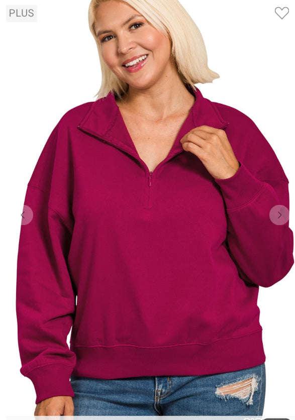 Plus Fleece High Neck Half Zip Sweatshirts