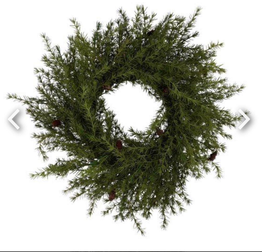 32"DIA MING PINE WREATH LT MOSS GREEN