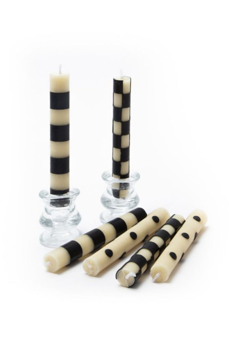 mini black & ivory dinner candles, set of 6