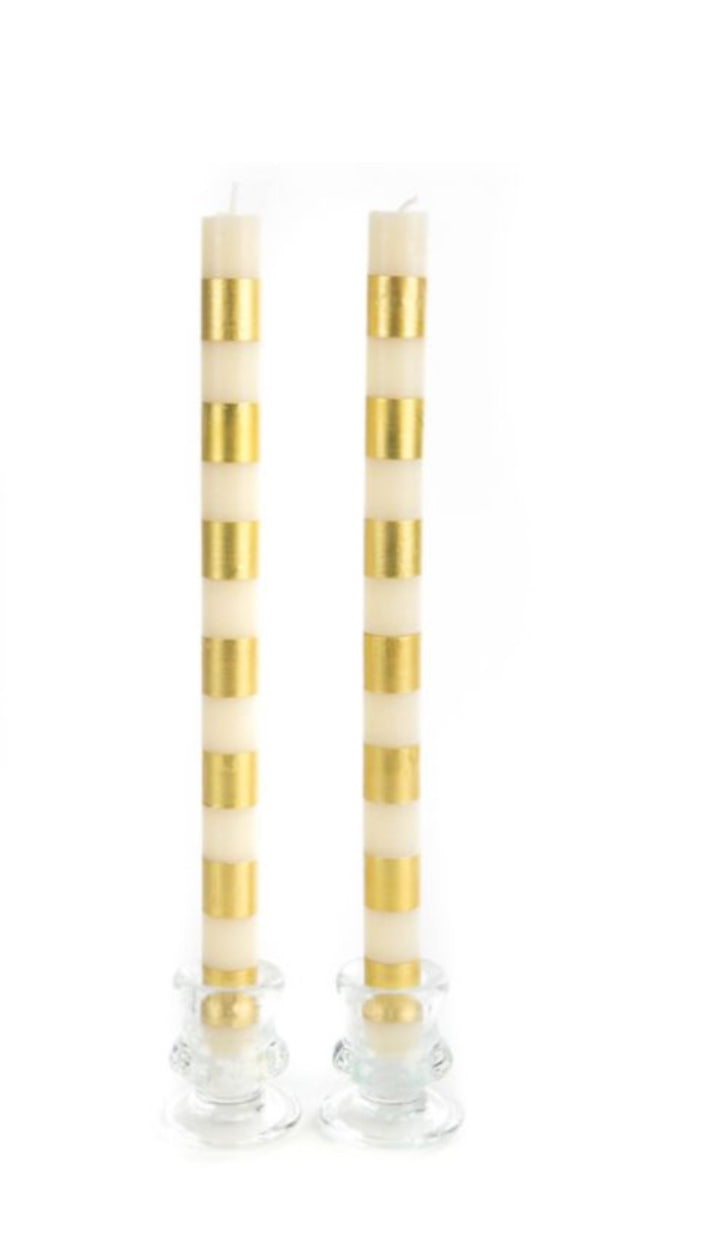 bands gold dinner candles, set of 2