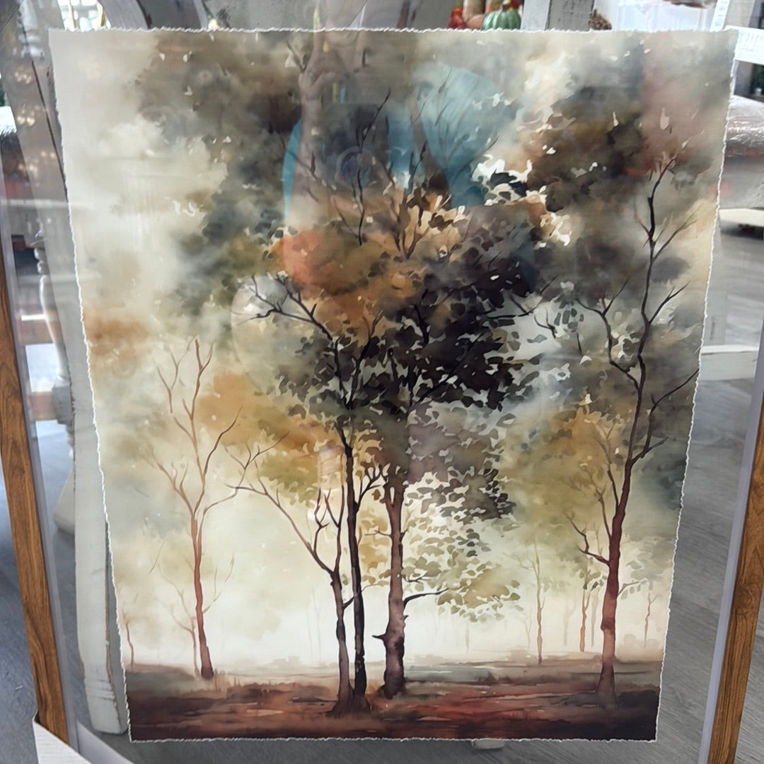 Trees in framed glass wall art