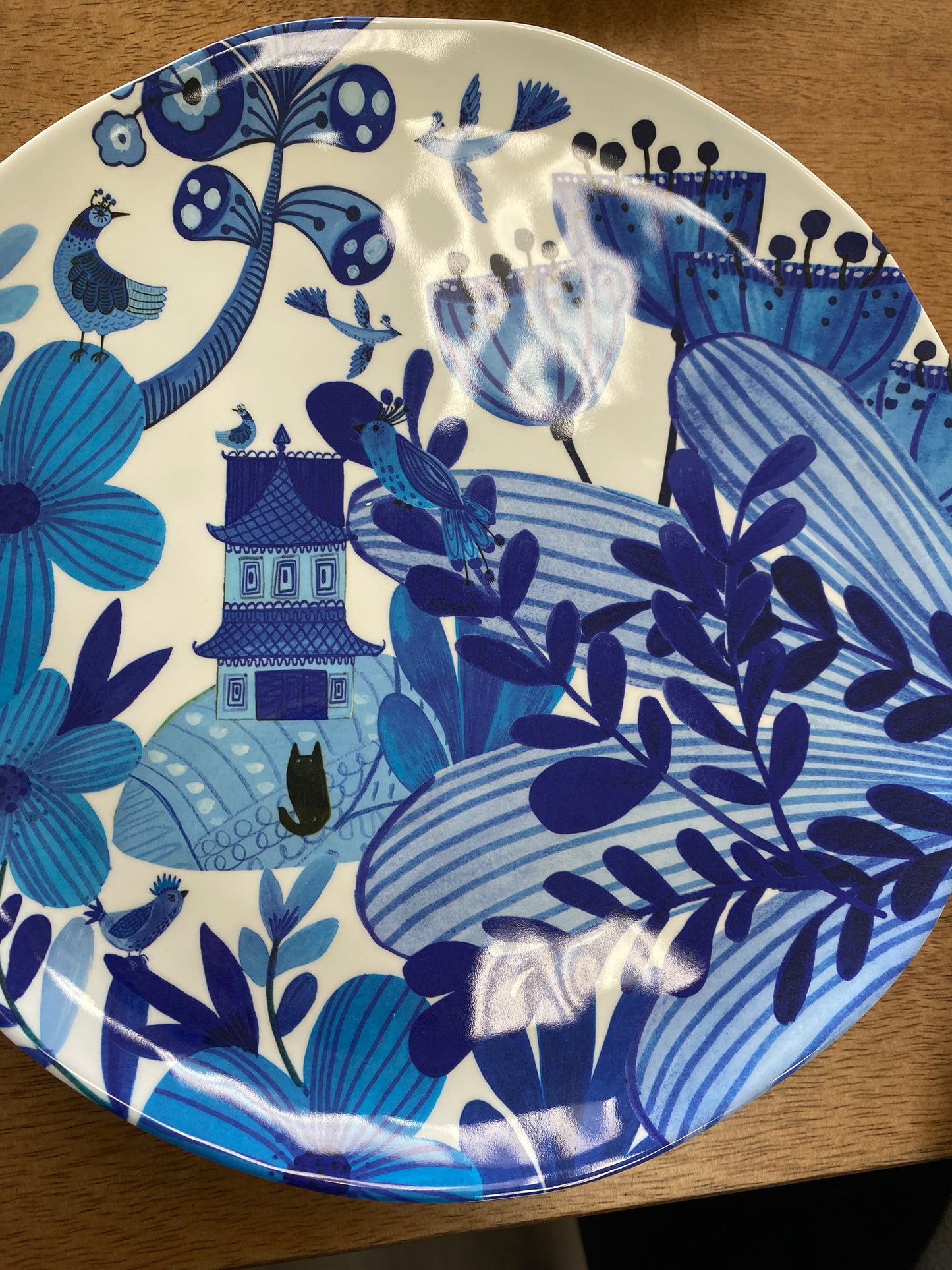 Blue and white chinoiserie handmade plate