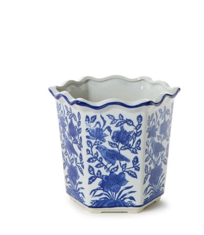 Hand-Painted Blue and White Floral Planters
