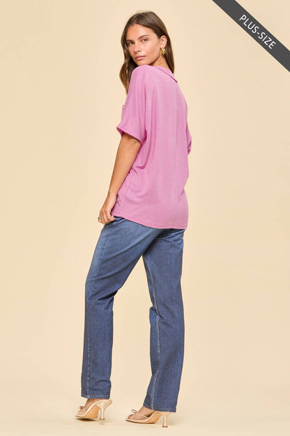 PLUS SIZE Two Tone Waffle Knit Top