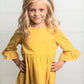 Kids Mustard Ruffle Long Sleeve Shirt With Buttons