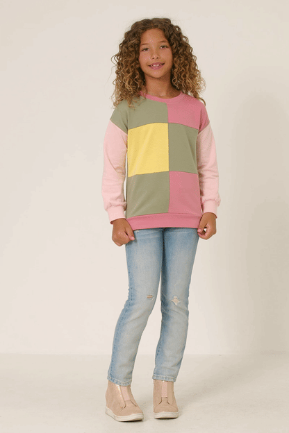 Girls Color Blocked French Terry Pullover Top