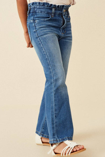 Girls Washed Paper Bag Waist Flared Denim Jeans