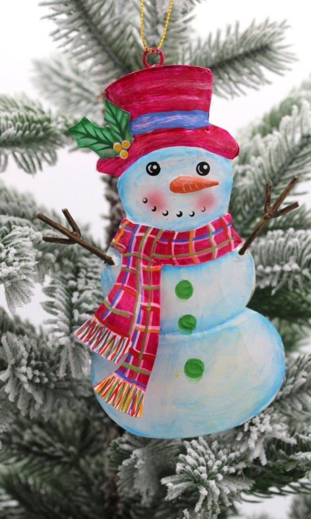 4x1.5x6" Hand Crafted Metal Colorful Snowman Ornament