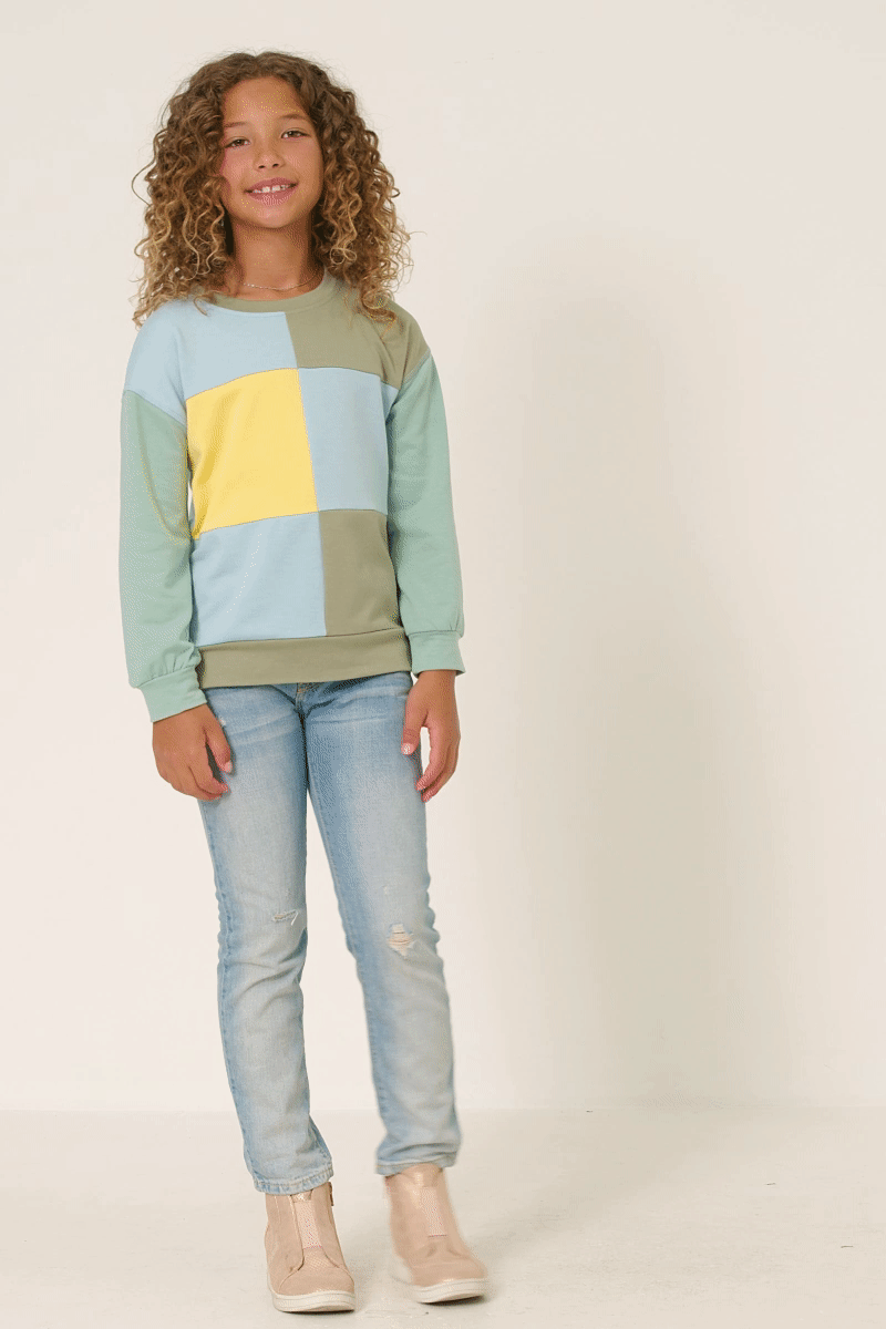 Girls Color Blocked French Terry Pullover Top