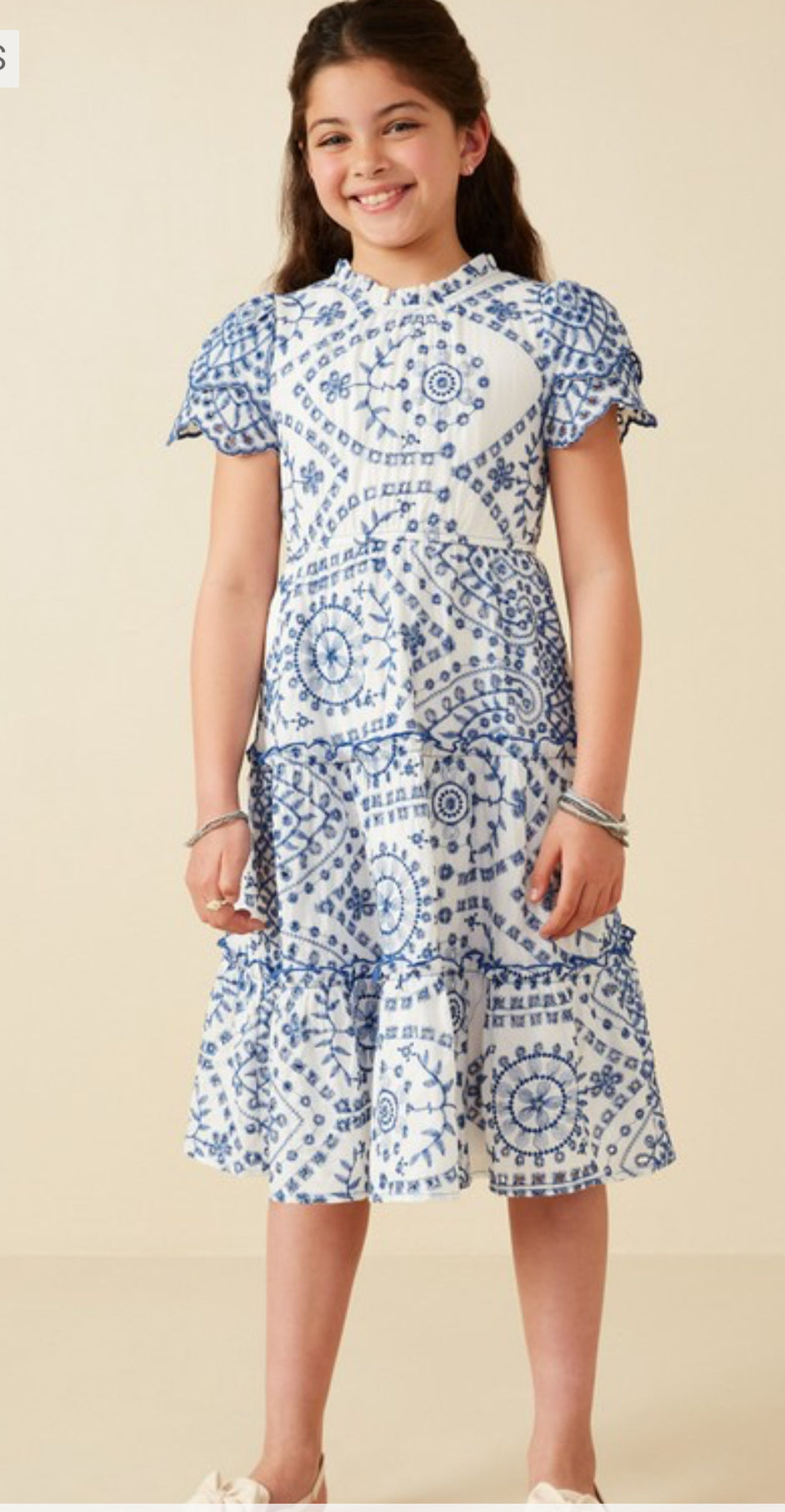 Blue and white eyelet dress- girls
