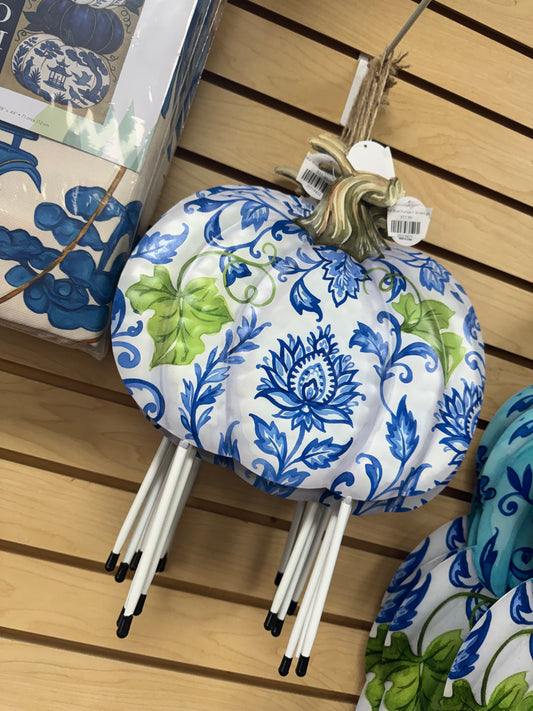Metal Blue Pumpkin W/design
