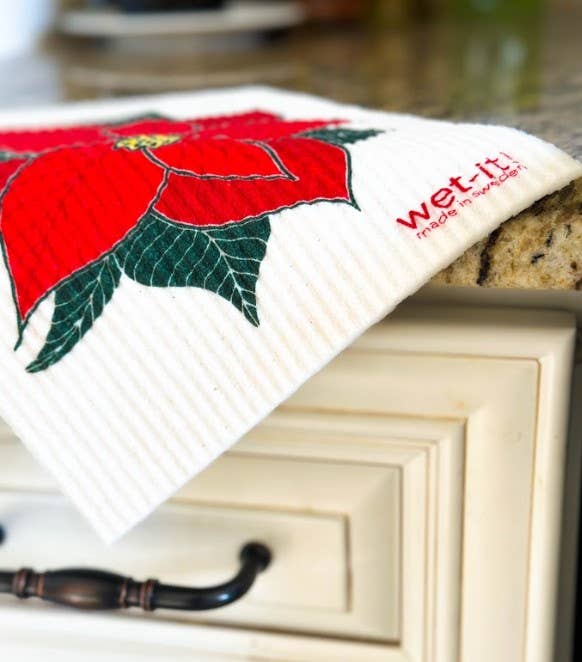 Blooming Poinsettia Swedish Dish Cloth