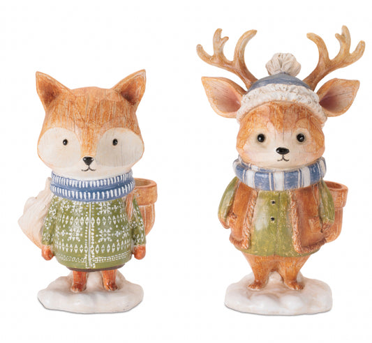 Resin winter deer and fox