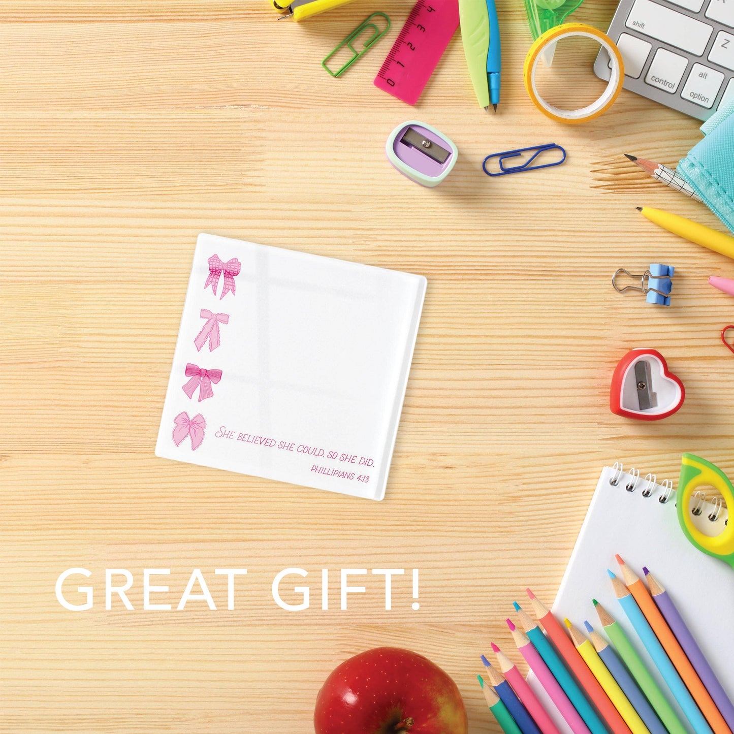 Desk Notes-Pink Bows She Believed She Could,Stocking Stuffer