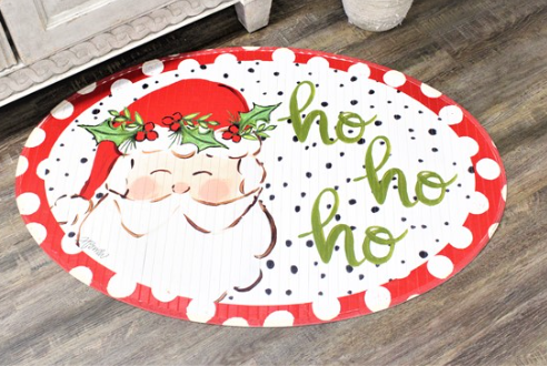 35x24" Oval Bamboo Mat Santa Face Ho Ho Ho