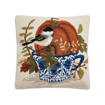 Fall Birds w/Teacups Hook Pillow