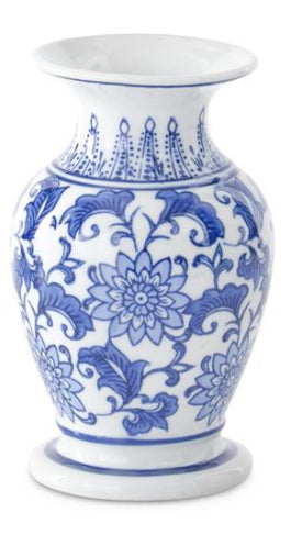 Blue & white ceramic chinoiserie bud vase