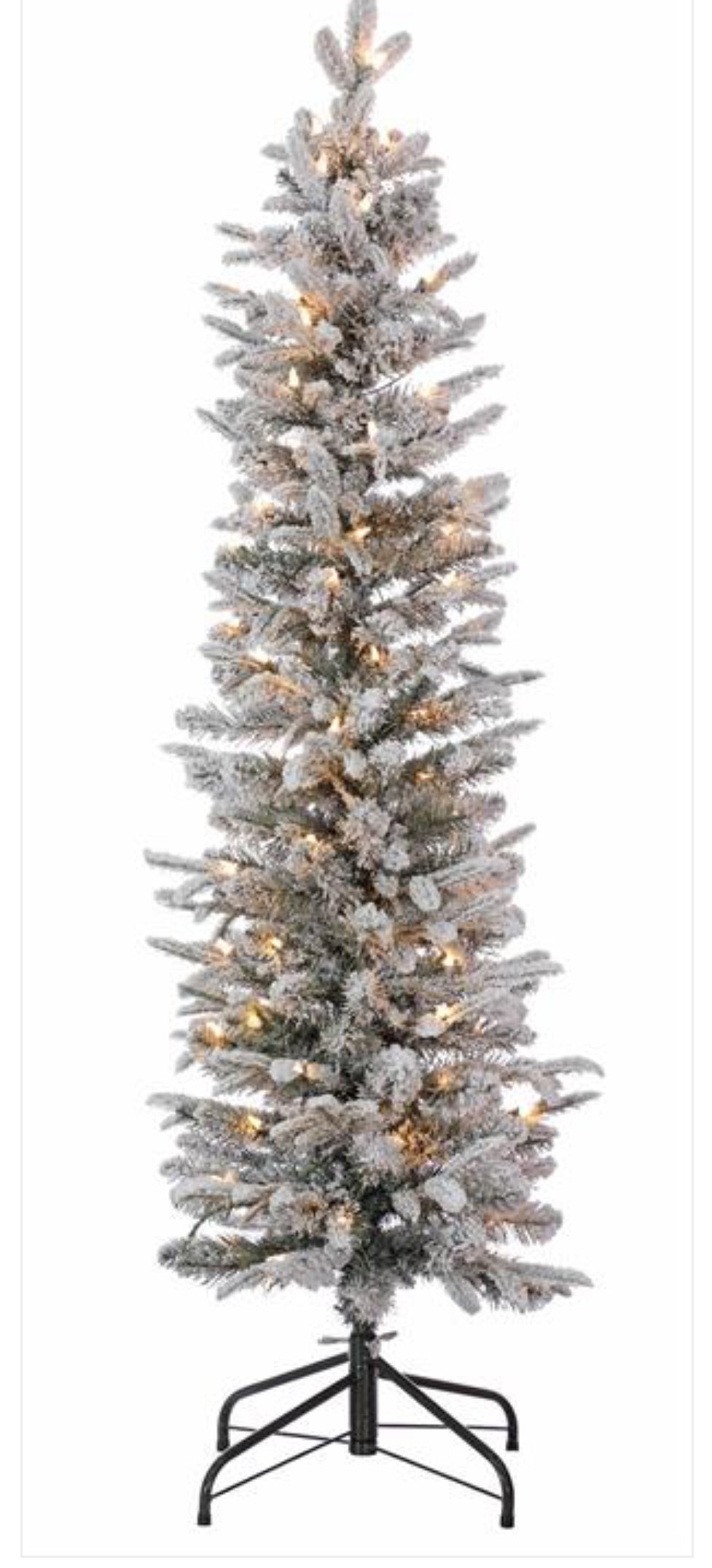 5' FROSTY PENCIL SPRUCE, FLOCKED, PRE-LIT W/100 CLEAR LIGHTS, 216 TIPS, 16" DIAMETER