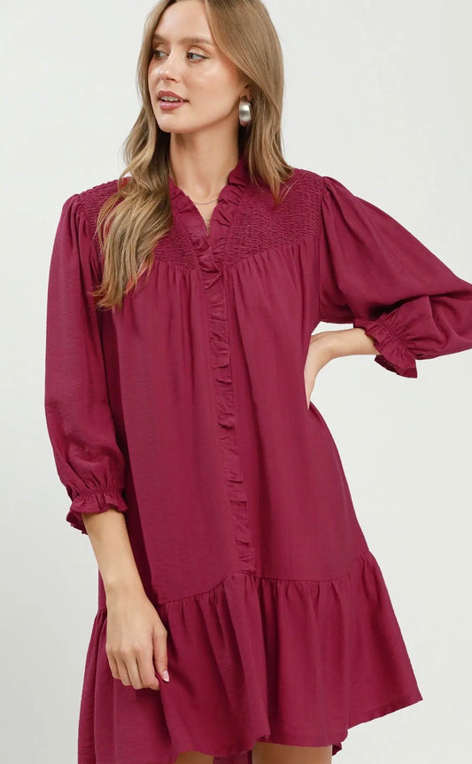Smocked Ruffle Detail Tiered Mini Dress