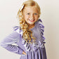 Kids Lavender Velvet bow Ruffle Fancy Holiday Party Dress