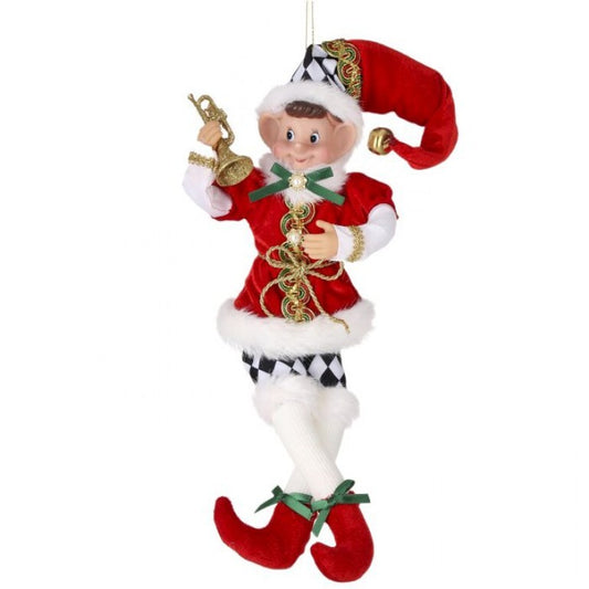 Fabric pixie elf w diamond check ornament