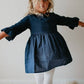 Kids Navy Blue Ruffle Long Sleeve Shirt With Buttons