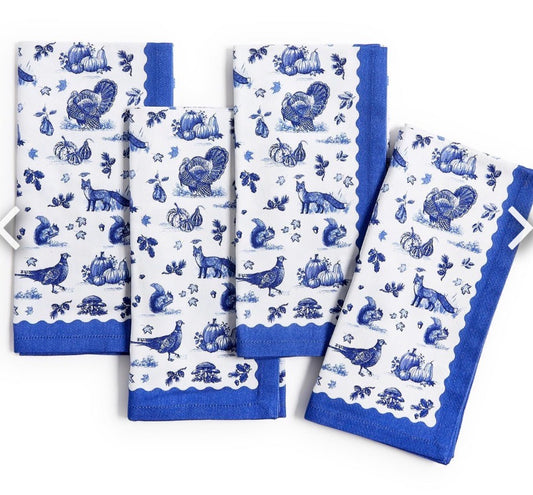 Falling for Blue Toile Set of 4 Cloth Napkins
