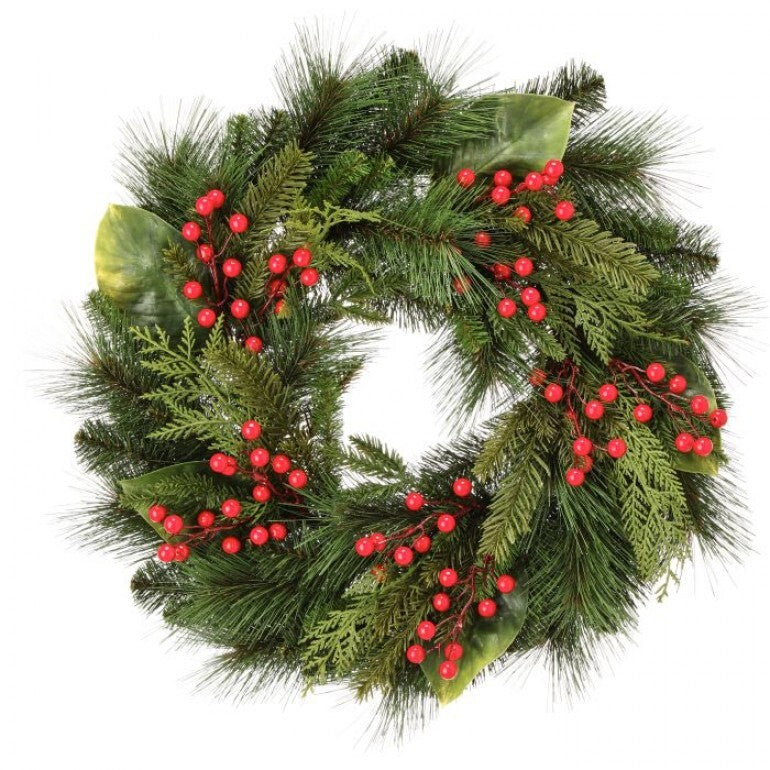 24" UV PINE/MAGNOLIA/BERRY SPRUCE WREATH