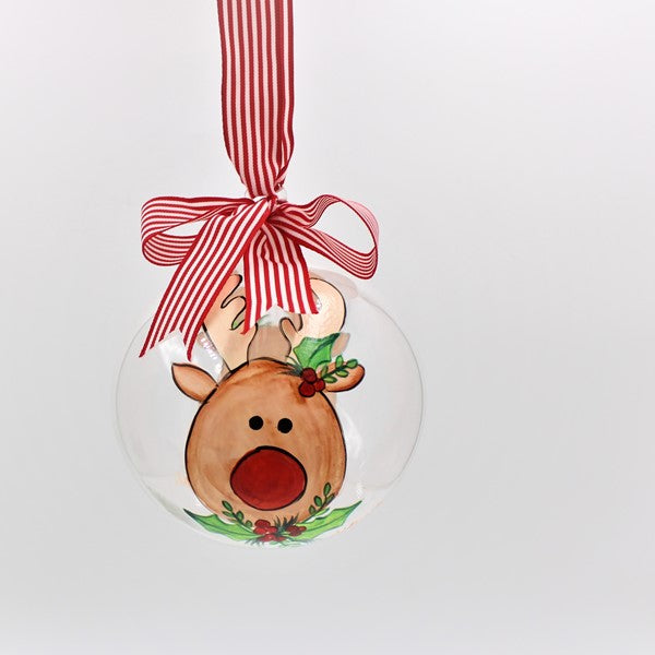 Handpainted Glass Ornament, Reindeer or Santa